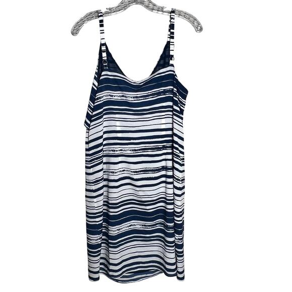 CAbi Sleeveless Mini Dress Size S/P Navy and White Stripe Sleeveless - Picture 5 of 8